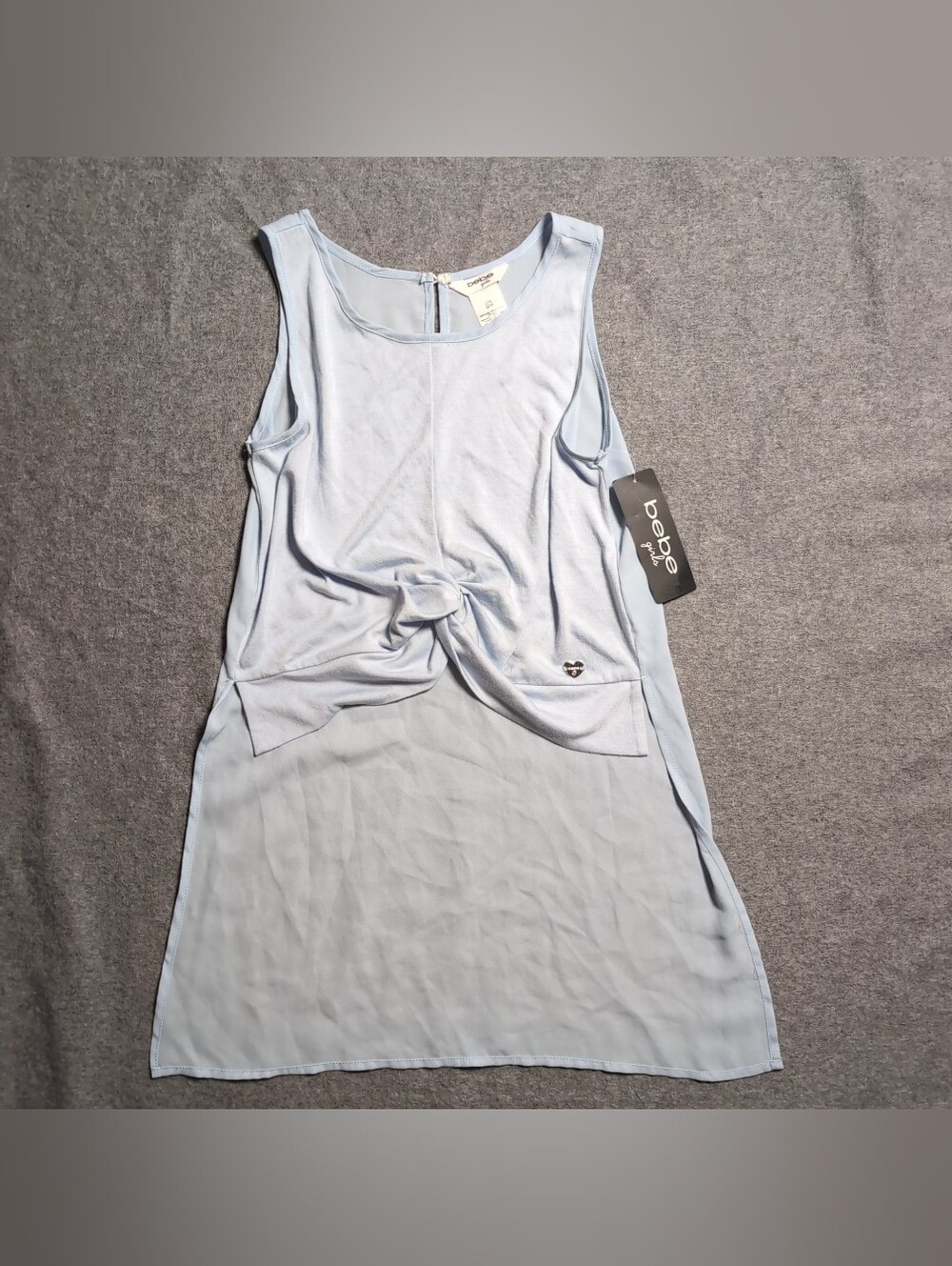 Bebe Girls Light Blue Front Knot Layered Tank Top Shirt Large 14 NWT Party